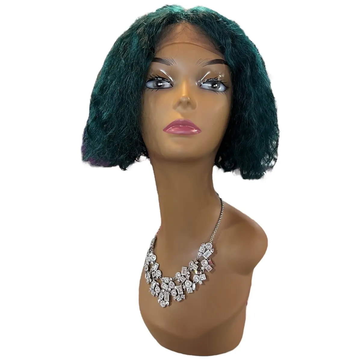 Luna human 10” dark green water wave bob wig