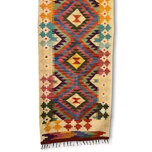 Bold Colored Hand-Knotted Wool Kilim Runner