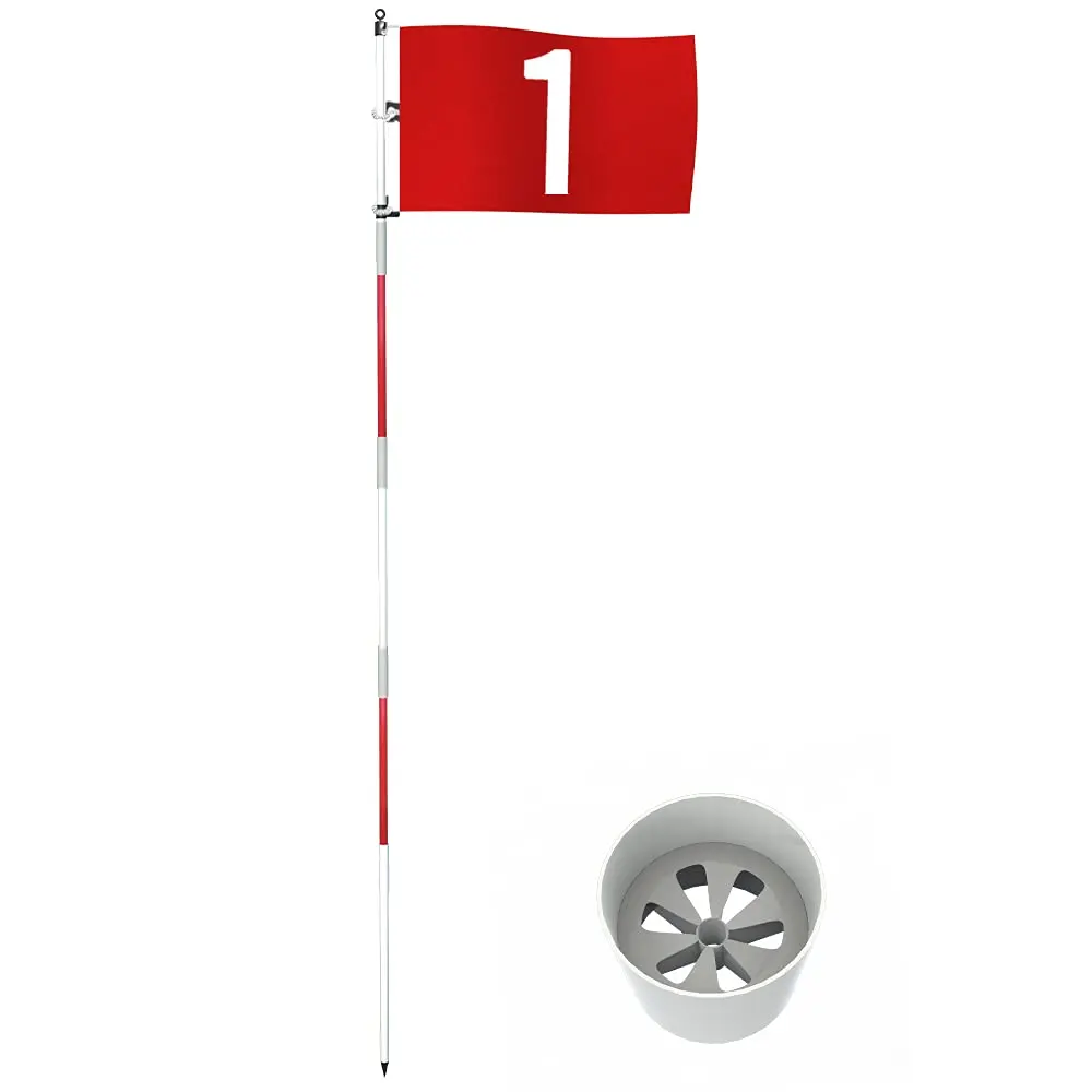 THIODOON Golf Flagstick Set, 6ft 5-Section Anti-Rust Fiberglass Pole with Numbered Nylon Flag and Putting Cup for Backyard Practice, Assemble