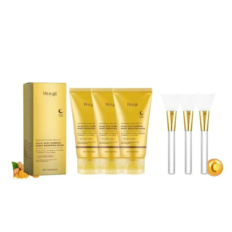 3PCS Unisex Collagen Base Overnight Peel-Off Face Masks with Brush - Alcohol-Free Hydrating Fresh Late Night Face Skincare Treatment for All Skin Types, Normal Skin Night Routine