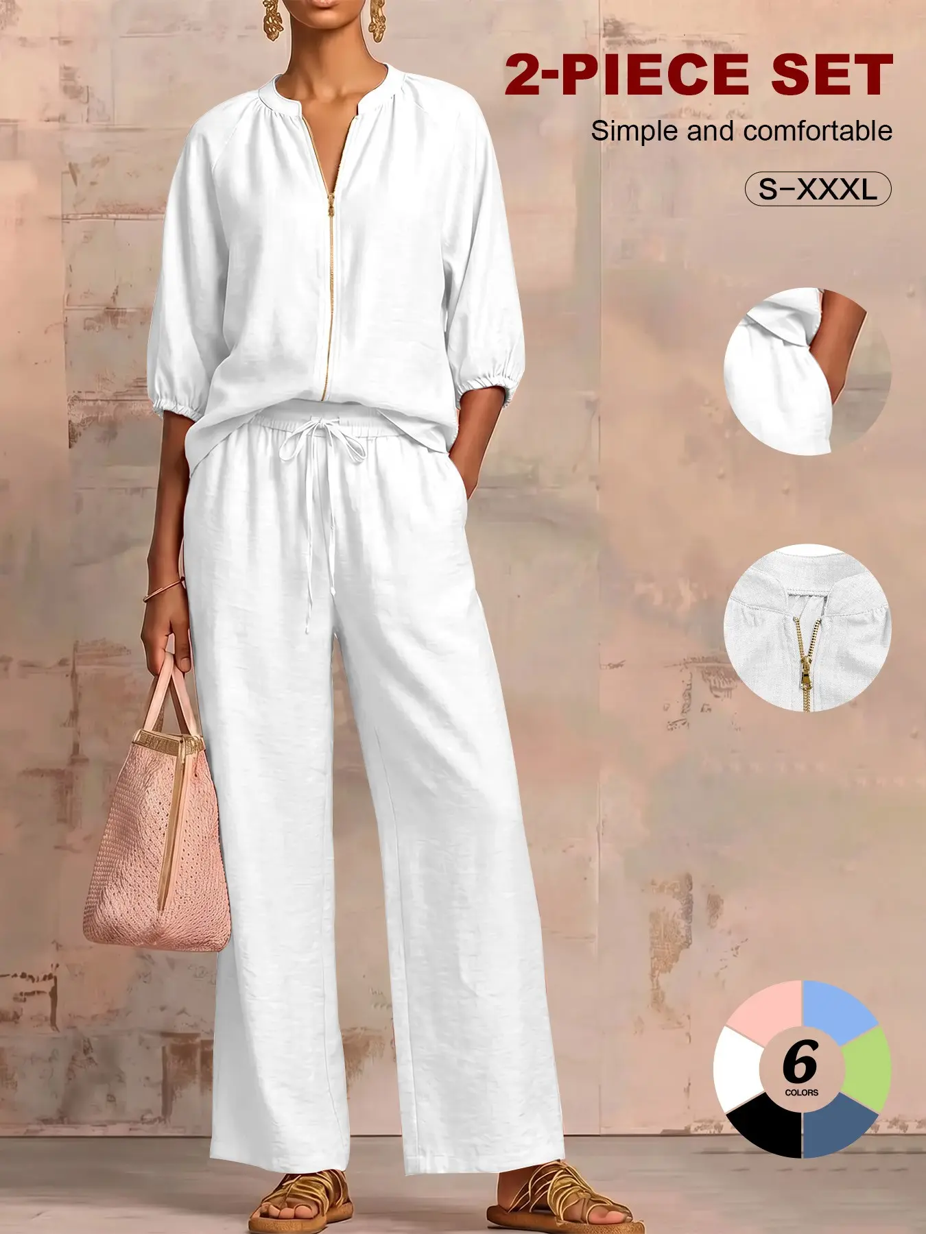 Women's Matching Lounge Set Loungewear Quarter Zip Pullover Top Loose Wide Leg Pants 2 Piece Sweatsuit Casual Outfit