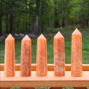 Natural Sunstone Towers Orange Calcite Points Obelisks Healing Crystal Collection Mineral Specimens Home Decoration Gift