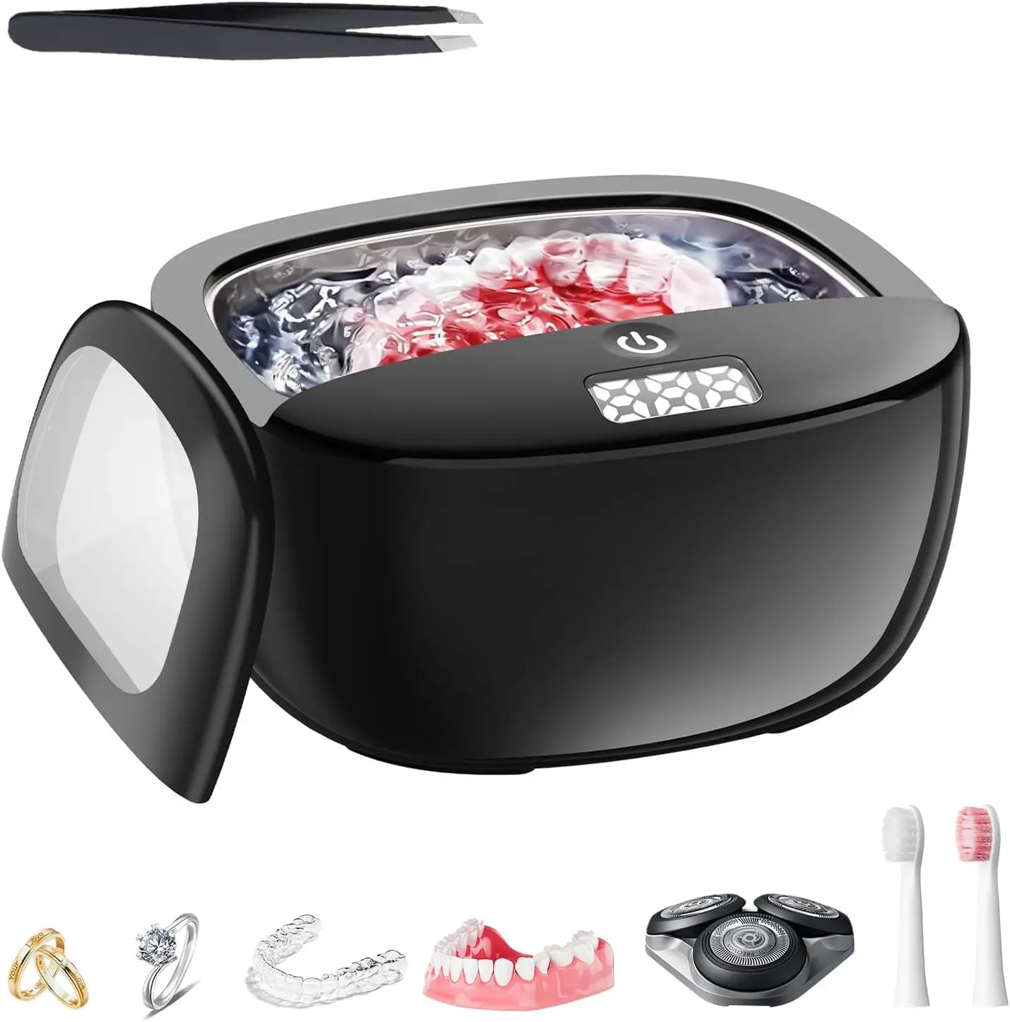 Ultrasonic Retainer Cleaner, 45kHz Dental Cleaning Pod for Dentures, Aligners, Night Guards & Jewelry, 150ML Denture Cleaner 2 Timed Modes & Travel Design (Black, 130ML Ultrasonic Machine)