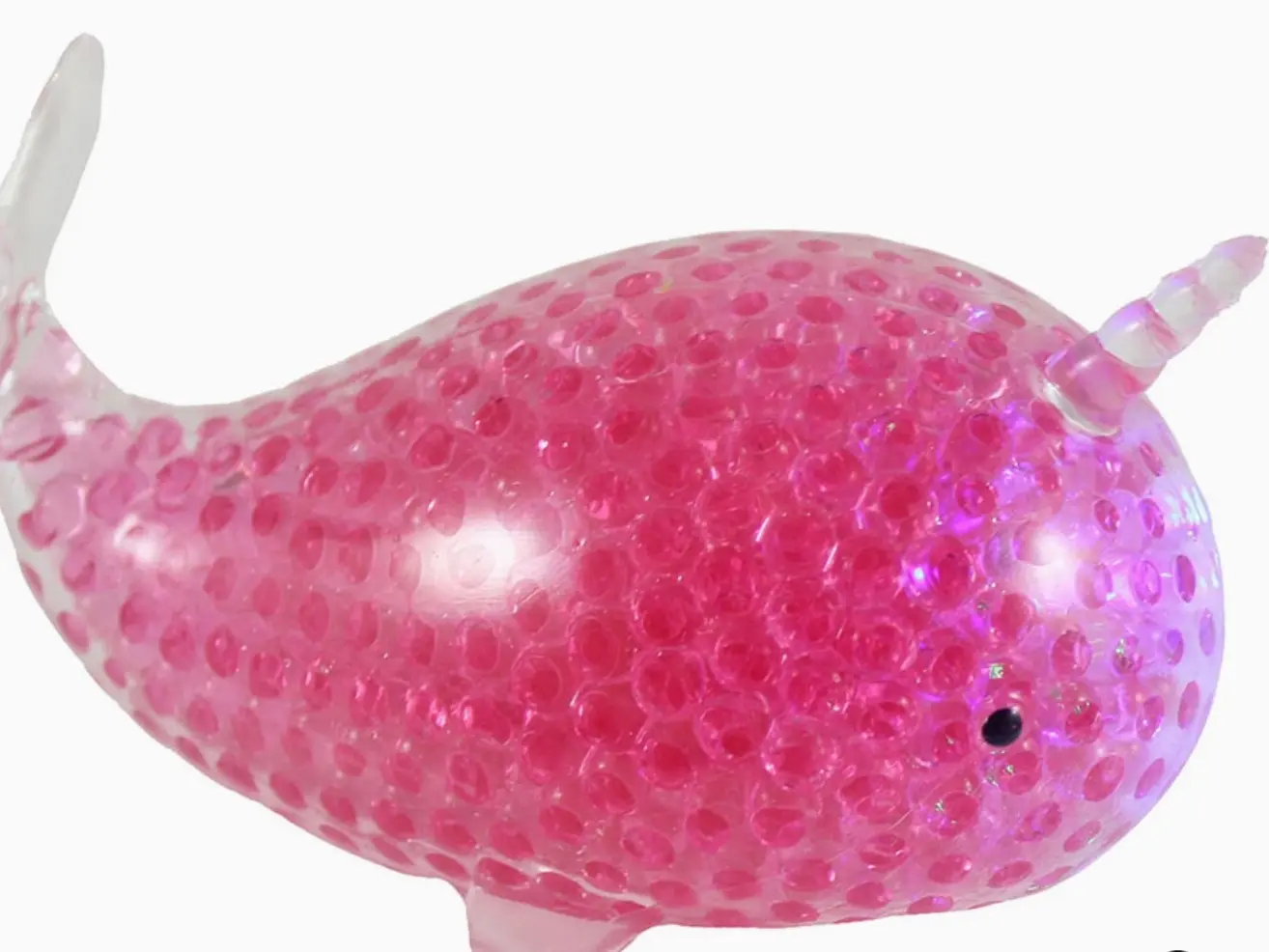 Light Pink Narwhal Orbeez Water Beads Squishy - Light-Up Sensory Stress Toy with Adorable Pink Narwhal Design, Small Beads Inside for Fun Tactile Experience