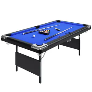 Garvee 7FT Folding Portable Pool Table - Space-Saving Billiard Table for Game Room, Office, Home - Complete Set Included (Balls, Cues, Chalk, Brush) - Family Friendly Collapsible Design