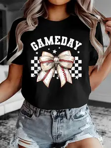 women tops Cute Coquette Bow Baseball Retro Game Day Women Girls Kids t shirts women