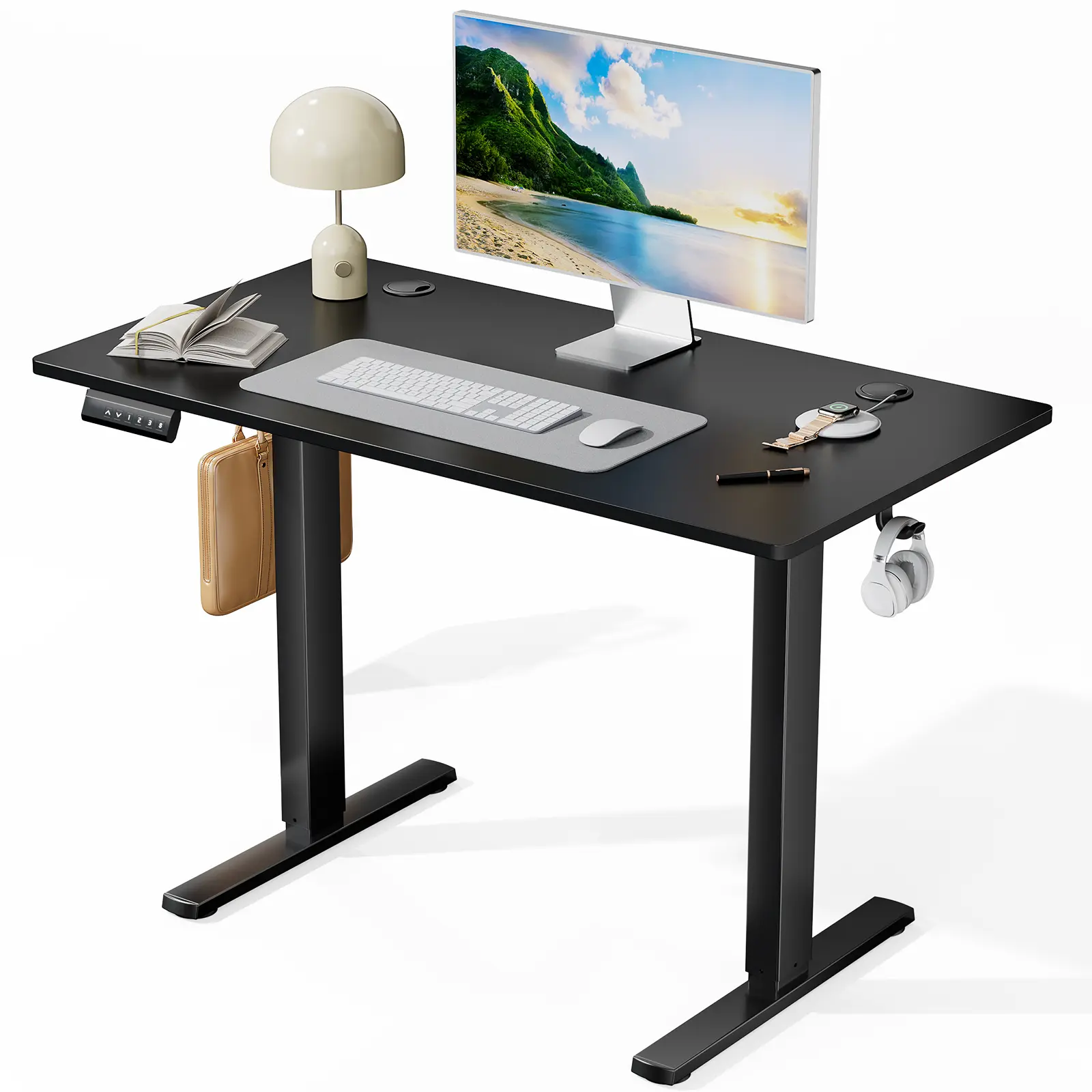Ergonomic Office Desk - Electric Sit-Stand Home Office Table, Sturdy Wood Tabletop Workstation with Memory Preset, T-Shaped Metal Bracket Height-Adjustable Solution