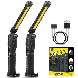 1Pack/2Pack USB-C Rechargeable LED Work Flashlights, Work Accessories with Magnetic Base, Hook, 360° Rotation, 5 Modes, Ideal for Car Repairs, Emergency, Perfect Christmas & New Year Gift