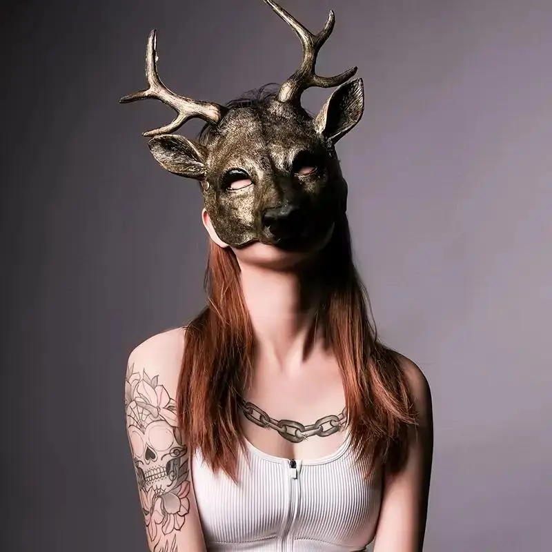 Super Large Synthetic Deer Antler Mask, Animal Head Mask, Mask Design, Silver Color Costume Accessory Party Supplies for Halloween & Carnival Parties, Perfect for Cosplay & Decorations