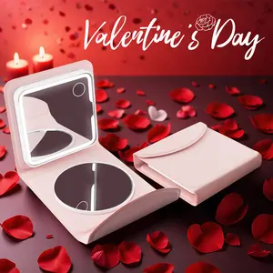 Valentine's Gift: Rechargeable Waterproof Makeup Mirror with Lights, Double Side (Standard & 5X Magnified), Handheld/Foldable Portable Mirror with Suction Cups