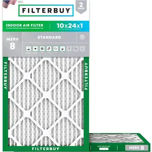 Filterbuy 10x24x1 Air Filter (2-Pack), Pleated MERV 8 Dust Defense HVAC AC Furnace Air Filters (Actual Size: 9.50 x 23.50 x 0.75 Inches)