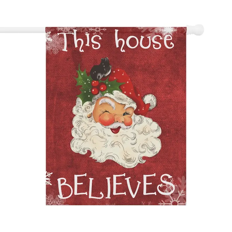 Christmas House Flag - Santa garden flag - This house believes - Christmas decor - Vintage Santa - house warming gift - Merry Christmas Yard Flag