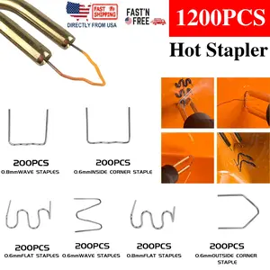 1200PCS Hot Stapler Staples Repair Kit Plastic Welder Gun Replacement Staples Assortment Heat Welding Staples for Car Bumper Fender Plastic Crack Repair Automotive Body Repair Tools