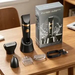 Men's 3-In-1 Electric Body Groomer Kit, Rechargeable Hair Trimmer with Dual-Blade, LED Display, Skin-Friendly Shaver for Face, Nose & Body