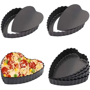 6 PCS 4-inch Heart-Shaped Mini Tart Quiche Pans with Removable Bottom Black Pie Pan For Desserts Cake Baking