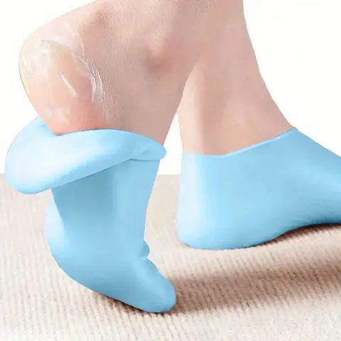 Women's Blue Silicone Gel Spa Socks, Aloe Vera Gel Moisturizing Socks for Foot Therapy, Repair Dry Feet, Cracked Heels, Soften Rough Skin, Elastic Socks, Foot Care Product