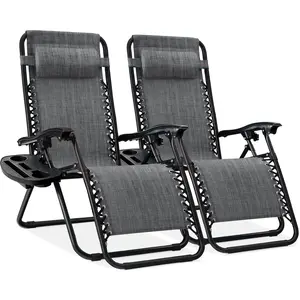 Best Choice Products Set of 2 Zero Gravity Lounge Chair Recliners for Patio, Pool w/ Cup Holder Tray