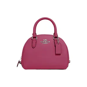COACH Sydney 20 Leather Crossgrain Shell Bag with Monogram Logo and Zipper Closure, Small Size for Women in Light Raspberry Hobo Handbag