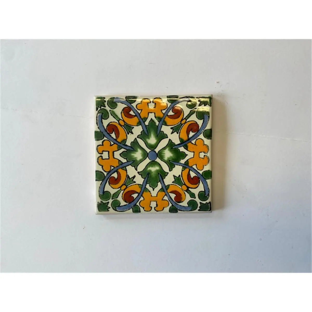 212 MAIN Square Handmade Natural Clay Double-Fired Hand-Glazed Decorative Tiles (L122) - 4x4 in, 1/4 in Nominal, 2 lbs, Pack of 4, Distinct Designs, Indoor/Outdoor Use, Mexican Kitchen Decor, Mexican Decor, 1/4" Nominal