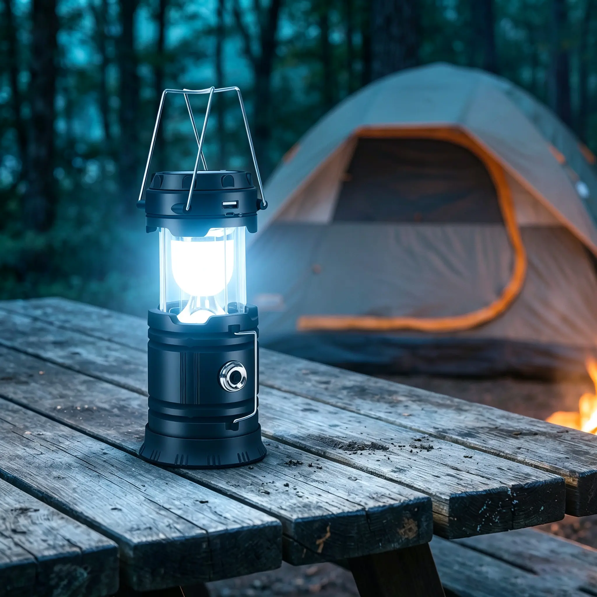Multi-function Solar Charging Camping Lantern, USB Rechargeable Portable Handheld Emergency Retractable Light for Outdoor