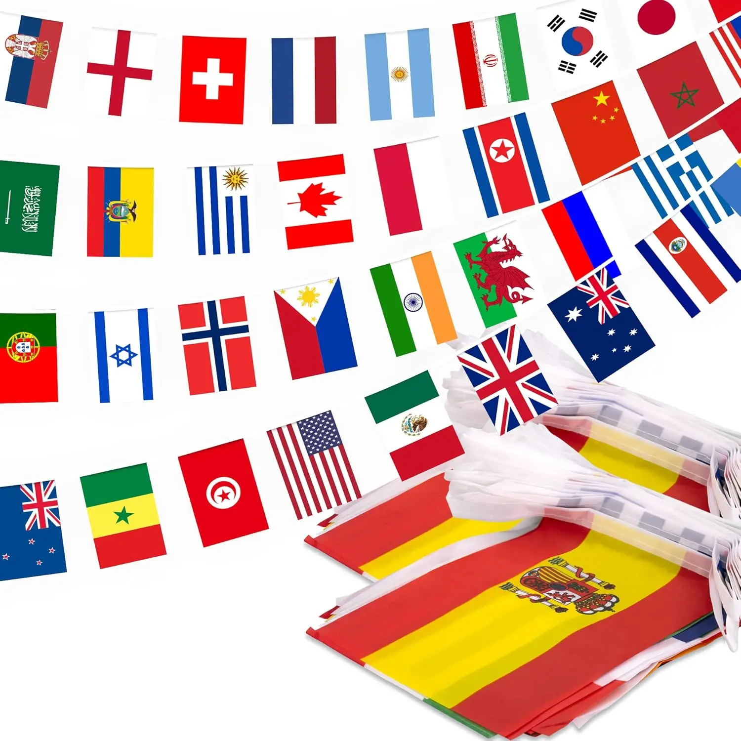 International Bunting Banners, 50 FT Outdoor Decoration with 48 Vibrant 6x9" Flags, UV-Resistant Printing for Parties & Events, Lightweight, Polyester, Country Flags, Colorful, Hanging, Bunting Flags Outdoor