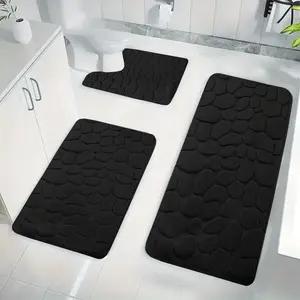Modern Black Bathroom Three Piece Set 50CM 60CM 80CM Complete Sleek Finish for Coordinated Stylish Look Bathmat