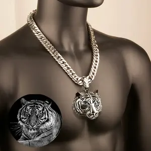 Men's stainless steel wolf head pendant necklace - exquisite chain link design, suitable for avant-garde rock style accessories in casual and formal occasions, durable and fade resistant fashion accessories, bold wolf shaped pendant | polished treatment