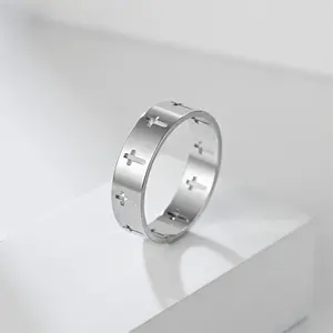 1pc Men's Stainless Steel Hollow Cross Ring - Dainty Cross Symbol Accessory for Daily Wear, Cross Symbol Rings, Dainty Cross Rings