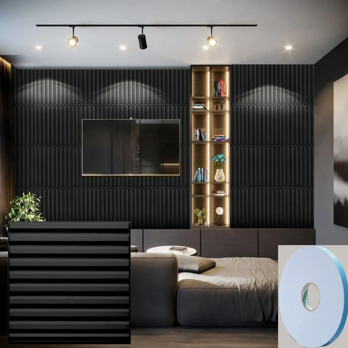 Striped Pattern Wall Panel with Tape, PVC Material 3D Wall Decor Panel, Waterproof Wall Panel, Wall Decorative Panel for Living Room Bedroom Study Room, Home Decoration, Bedroom Wall Panels, Interior Walls