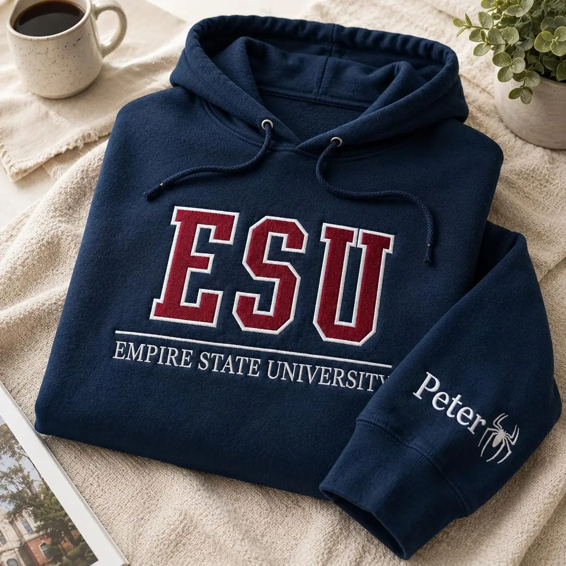 Women's Personalized ESU Embroidery Hoodie - Custom Name College Casual Comfortable Everyday Garment, University-Style Sweatshirt