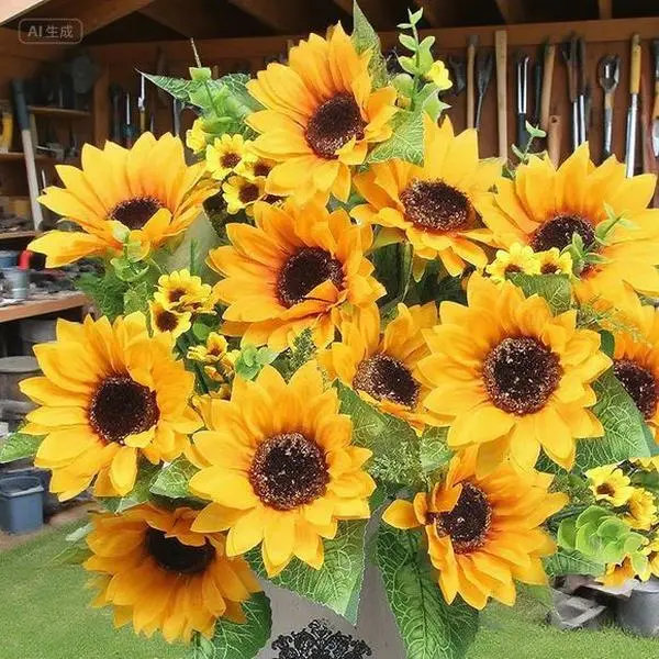 Decorative Fake Sunflower Bouquets (2 Bunches), Reusable Artificial Flowers for Home Wedding Decor, DIY Spring Garden Craft, No-Glue Wildflower Arrangement, Elegant Floral Centerpiece