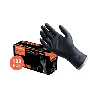 SnapFixMate Disposable Nitrile Exam Gloves 6-mil Black Heavy Duty Latex Free Food Safe for Cooking & Food Prep 100 PCS