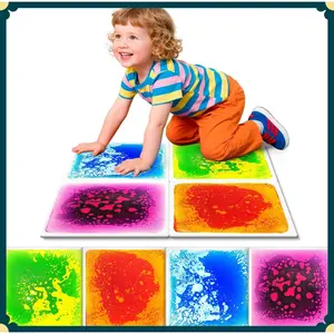 Toddlers Sensory Liquid Floor Tiles - 4 Pack Liquid Tiles for Kids Puzzle Play Mat & Motor Skills Development, Safe Non-Toxic Lava Sensory Mats for Classroom, Home, Daycare Gifts Toddlers with Autism(Gag Toys & Practical Jokes)(Gag Toys & Practical Jokes)