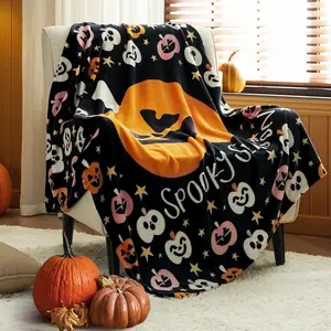 Bedsure Halloween Pumpkin Sherpa Blanket - Spooky Season Design, Soft & Cozy, Premium Fleece, Easy Care, 50x60 Inch Throw Blanket