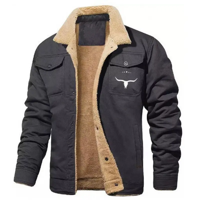 Men's Winter Jacket[Plus Size, S-XXXXXL] Sherpa Lined Jacket Warm Trucker Coat Multi Pocket Casual Collared Menswear Tops Cotton Fleece Long Sleeve FallFreshness Khaki Beige Jacket Outdoorfun