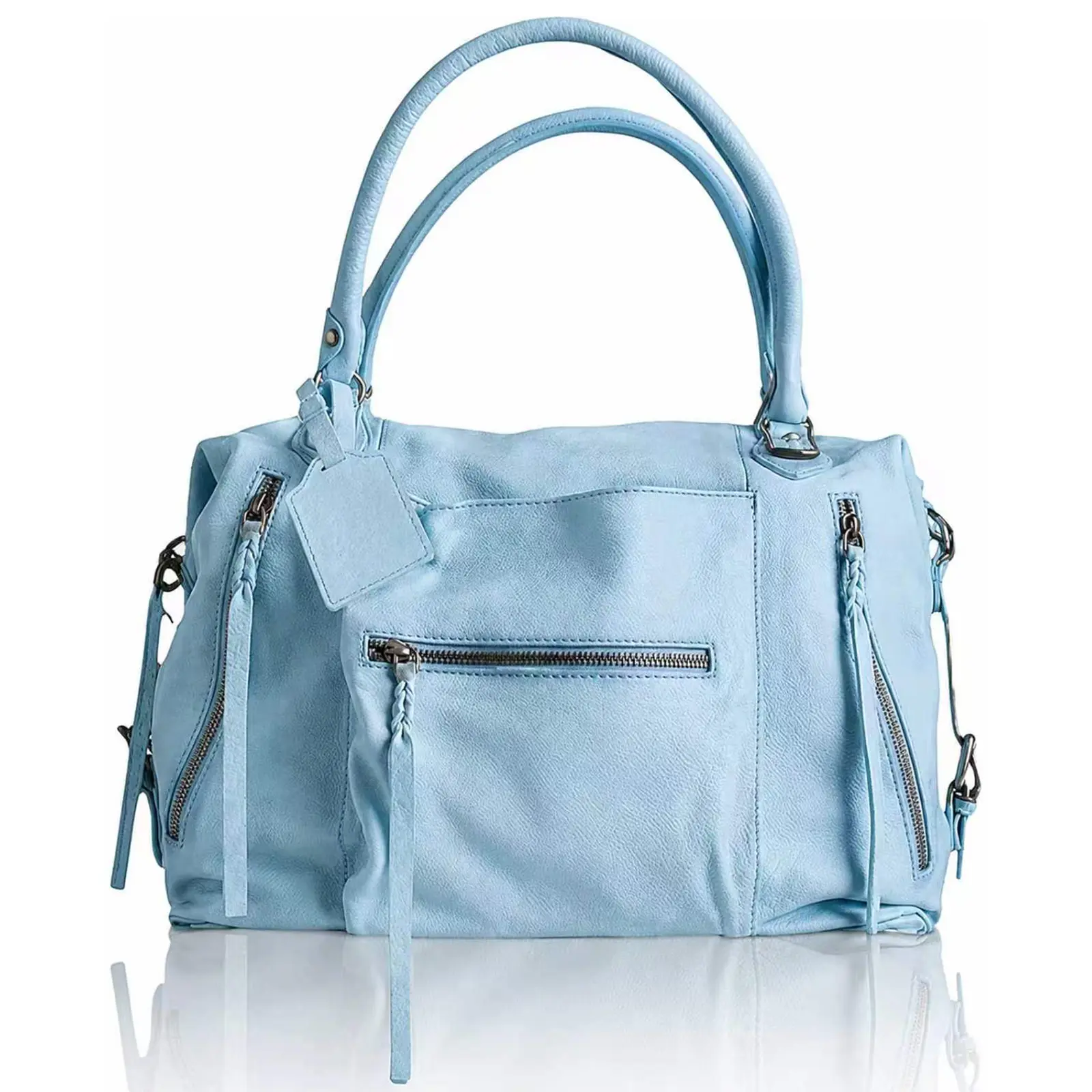Women's Large Vegan Leather Tote Bag - Pu Leather Slouchy Silhouette 2-Way Work Travel Purse with Zipper, Adjustable Strap for Teachers
