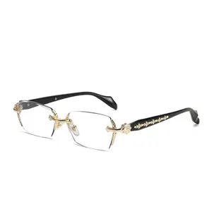 EunoiaLens Rimless High Quality Eyewear, Frameless HD Vision Glasses with Clear Lenses, Diamond-Cut Edges, Stainless Steel Fashion Temple Decor, Lightweight Unisex Adults' Accessories for Computer, Daily Use, Mens Gift