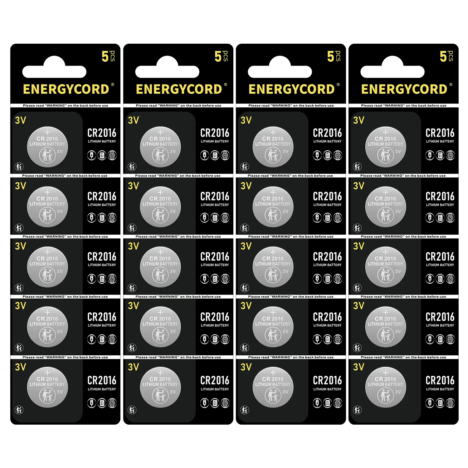 ENERGYCORD CR2016 3V Lithium Battery 20 Pack, Long Lasting Power for Key Fob, Watch, Calculator and More