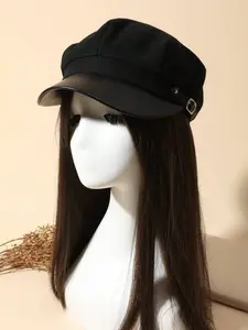 Versatile Fashion Vintage Octagonal Hat, PU Leather Beret, Y2K Metal Buckle Design, Perfect for Parties & Photography