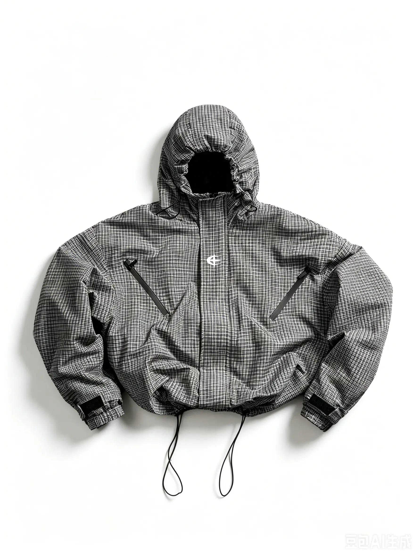 Men Oversized Plaid Techwear Jacket Viral Y2K Streetwear, Relaxed Fit Utility Coat for Fall/Winter 2026, Casual Outdoor Layering, Urban Fashion Fit Check Black Outfit Menswear Pocket