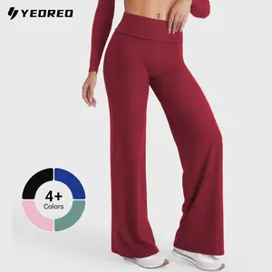 YEOREO Fold Over Yoga Pants 31.5" Straight Leggings for Women High Waist Gym Outfits Tummy Control