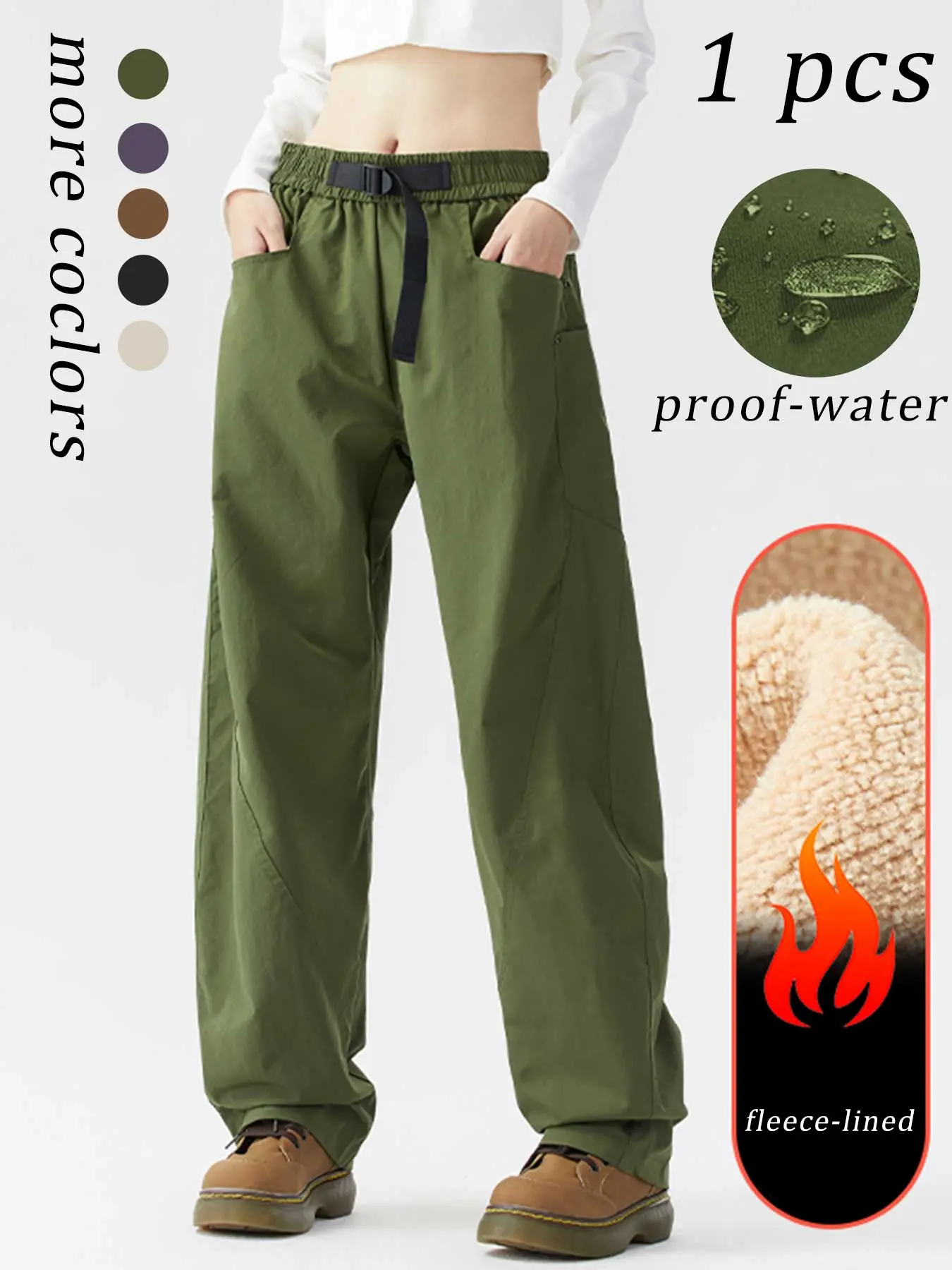 Women's Outdoor Hiking Pants, Windproof Waterproof Fleece Lined Thickened Loose Fit, New Trendy Mountain Climbing Workwear, Outdoor Hiking Trousers