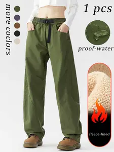 Women's Outdoor Hiking Pants, Windproof Waterproof Fleece Lined Thickened Loose Fit, New Trendy Mountain Climbing Workwear