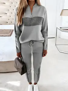 Two piece women's multi-color splicing Casual Matching Set, suitable for all seasons, suitable for home, indoor, and outdoor wear, Casual Loungewear Set