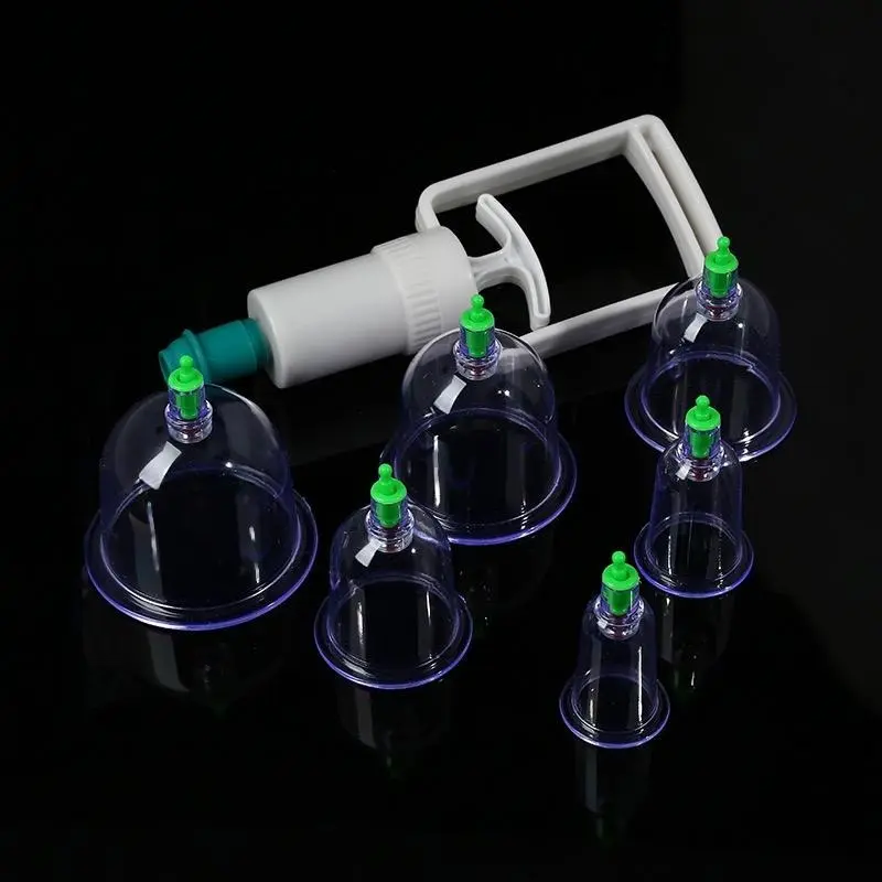 6-Cup Chinese Magnetic Vacuum Cupping Set with Manual Pump, Plastic & Rubber Professional Kit for Muscle Pain Relief, Muscle Therapy, Home Supplies & Party Gifts