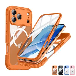 Magnetic Case Designed for iPhone 17 Pro Max 16 15 Military Grade Protection, Fit for MagSafe, Silicone Edge Double Sided Tempered Glass Shockproof Anti Peep Full Body Case
