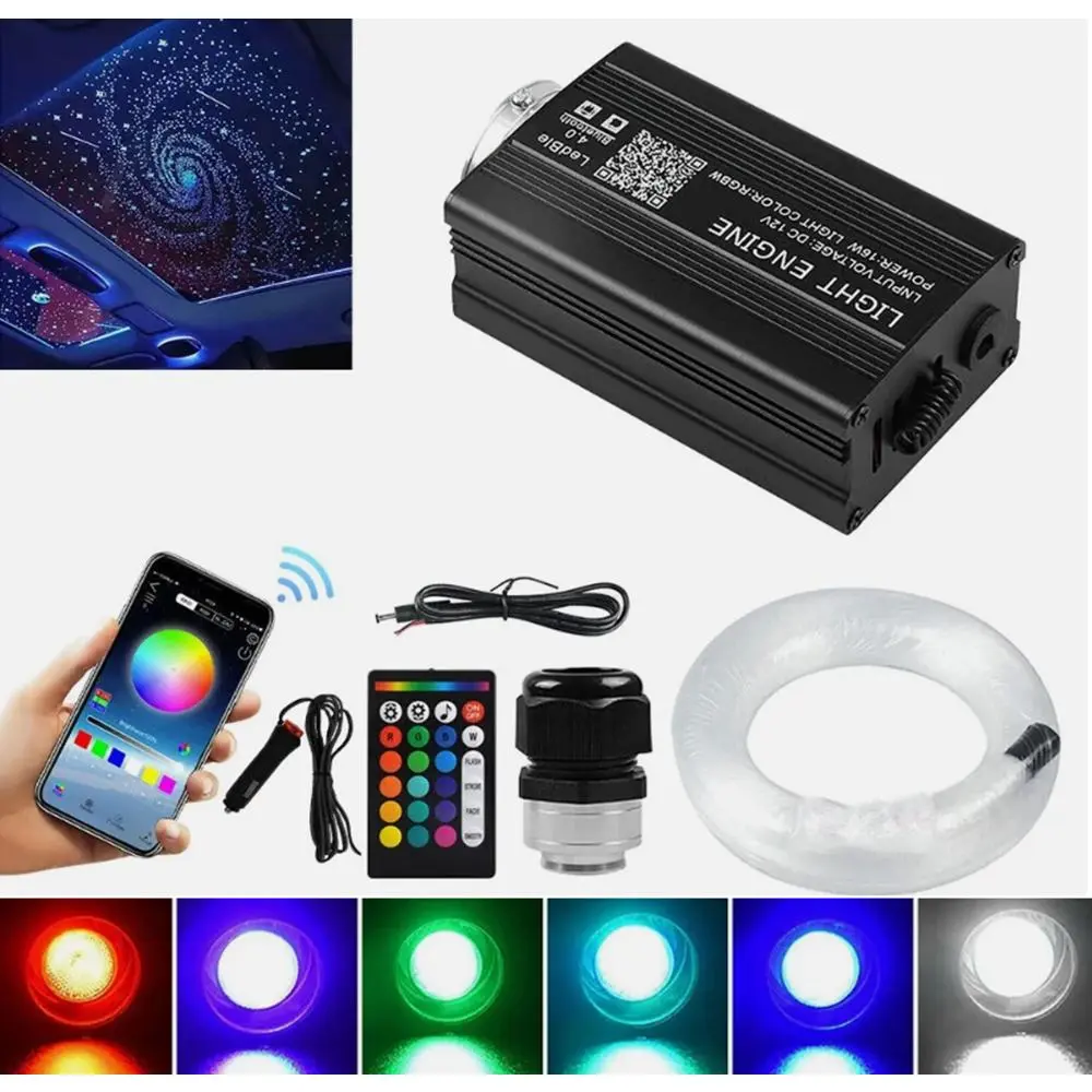 DIY Twinkle Star Ceiling Fiber Optic Light Kit, 500 Strands Starry Sky Lights, APP & Remote Dual Control, Adjustable RGBW Colors for Car Interior Upgrade & Home Theater Atmosphere