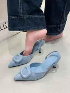 Women's Elegant High Heel Shoes, Classic Elegant Footwear, Velvet Pointed Toe Decorative, Fashionable Daily Wear & Special Occasions, All Seasons