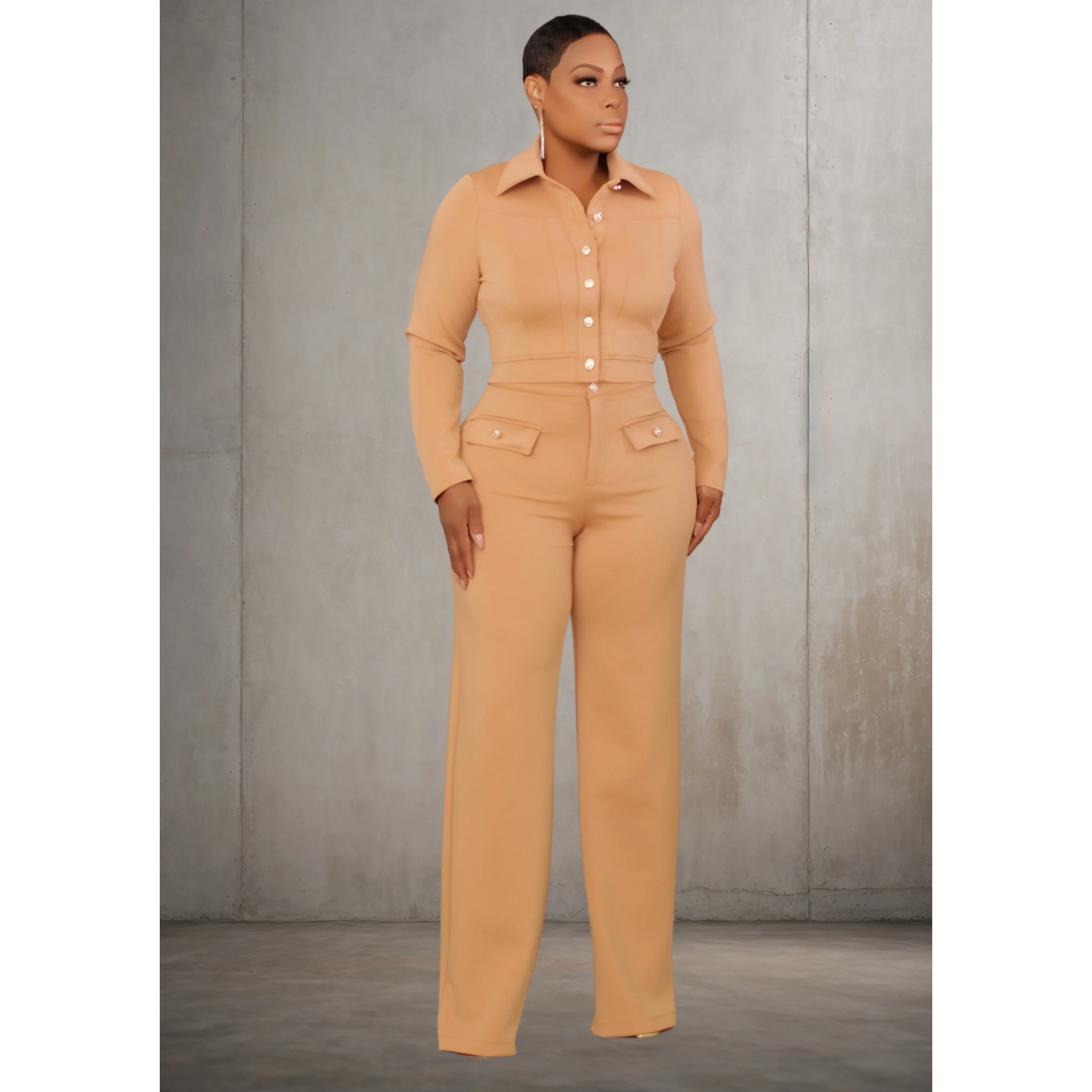 Scuba Top and Pants Set (Beige}