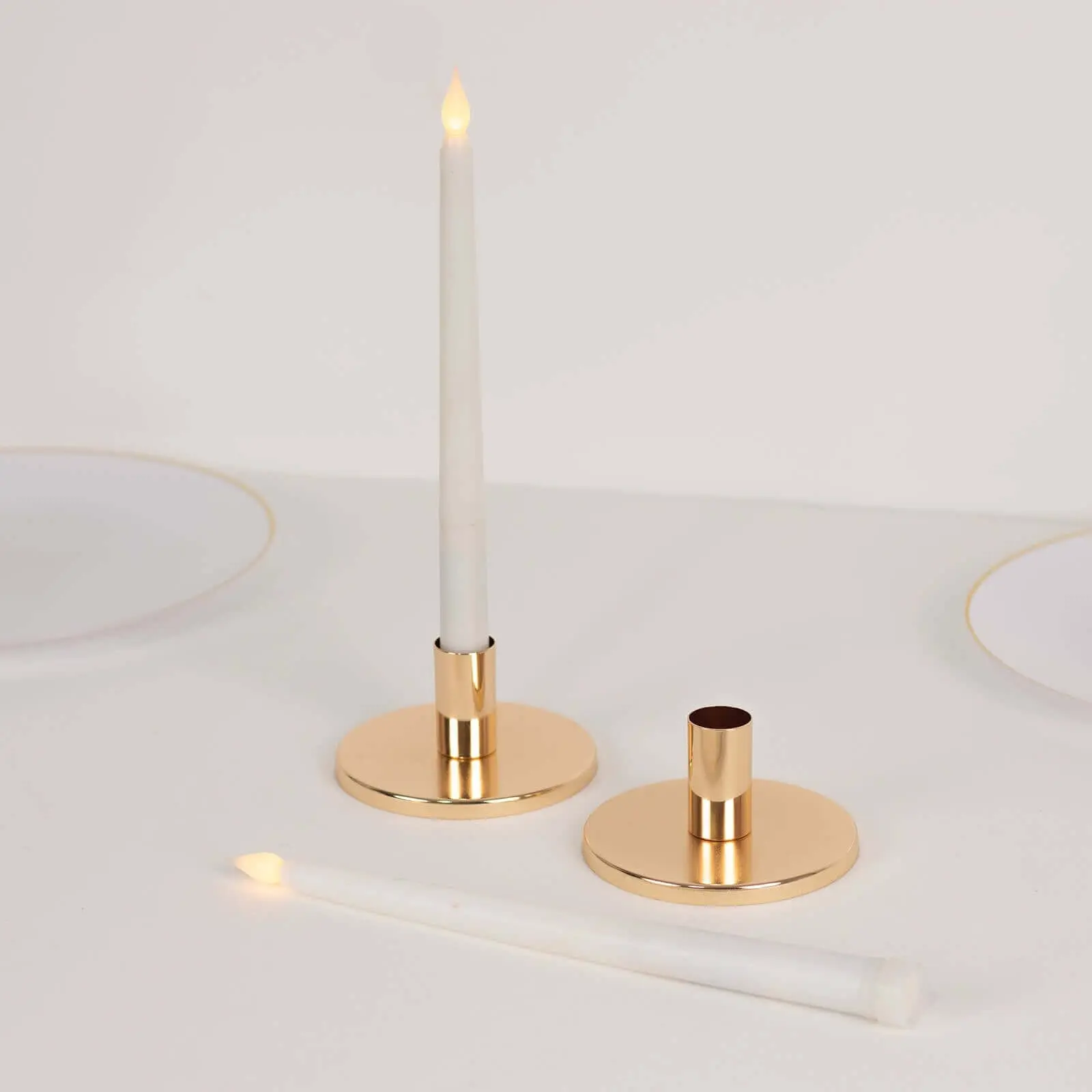 Gold Candlestick Holders, 2-Pack Casting Metal Short Antique Champagne Gold Chic Taper Candle Holders with Round Disc Base - 4"x2" Home Decor Candle Sticks, Antique Candleholder, Casting Metal Candleholder, Champagne Gold Candleholder